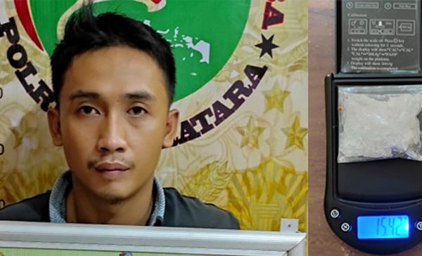 Tersangka Dedi Permadi dan barang bukti shabu